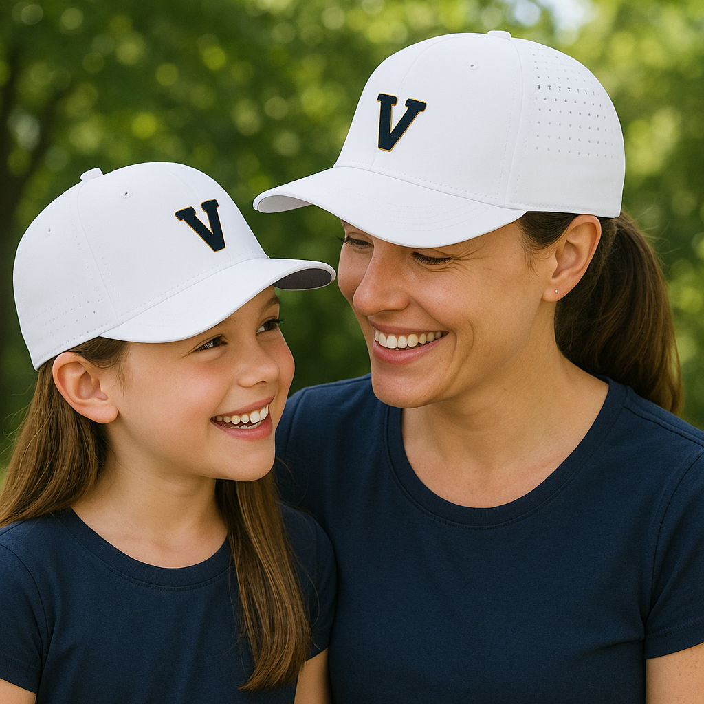 FlexFit 110: White with Navy "V" Logo Hat